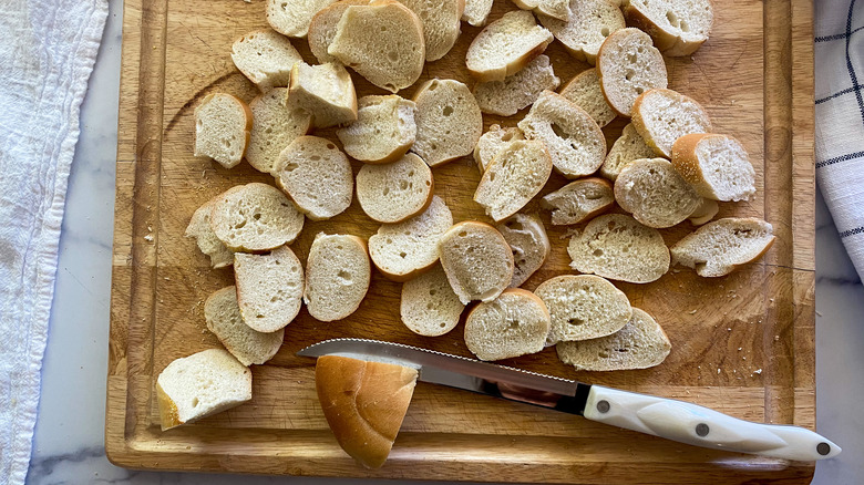 Pile of fresh bagels cut up into rounds