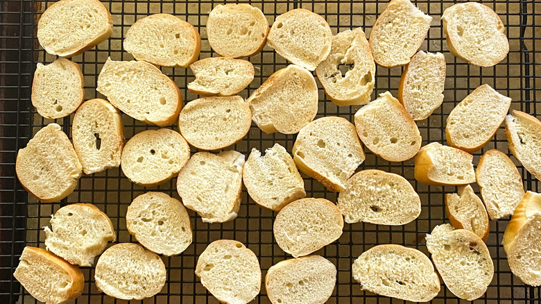 Unbaked bagel chips on a tray