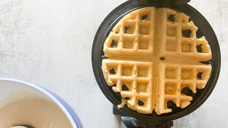 cooked waffle in waffle iron