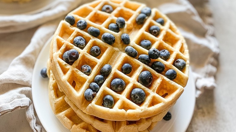 stack of blueberry waffles