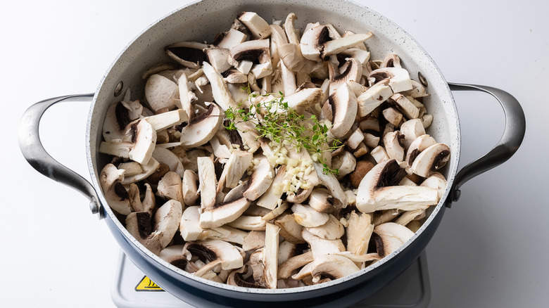 mushroom soup ingredients in pan 