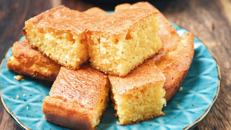 Plate of corn bread squares