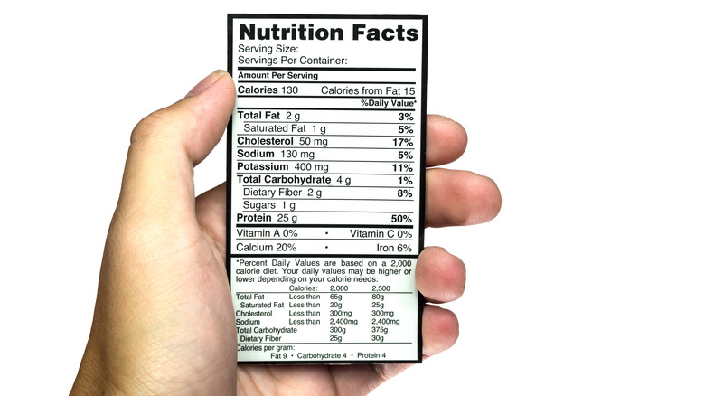 Nutrition facts label in a hand