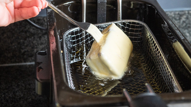 Deep frying battered ice cream sandwich