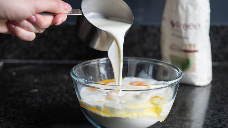 Making the fried ice cream batter