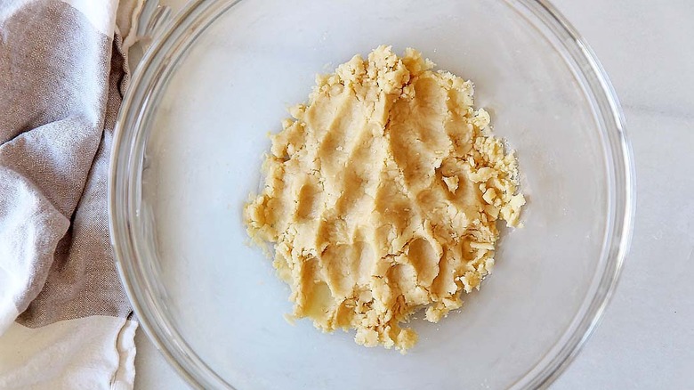 cookie dough in glass bowl