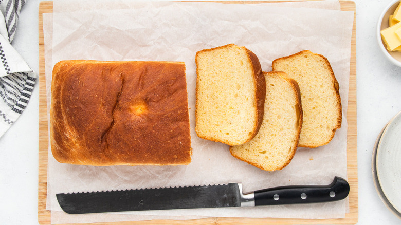 Fluffy potato bread sliced