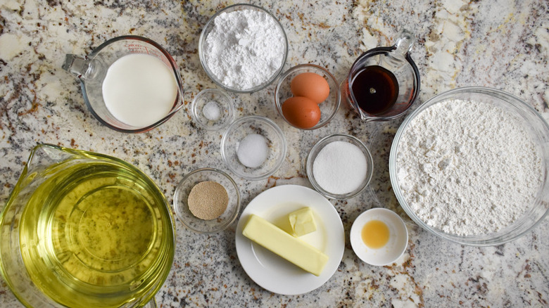 ingredients for homemade glazed doughnuts