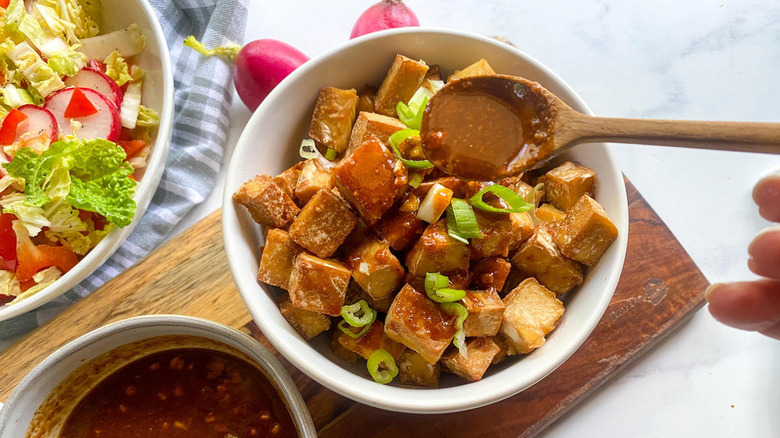 hoisin sauce on fried tofu