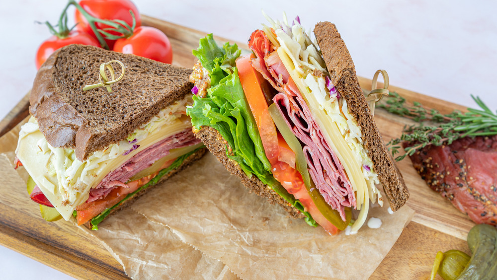 homemade hot pastrami sandwich served