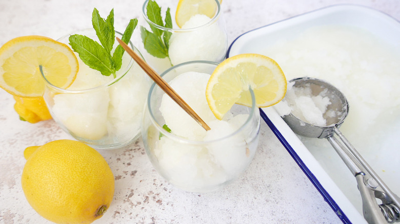 Homemade Lemon Italian Ice in glass 