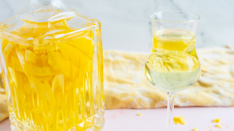 homemade limoncello in glass