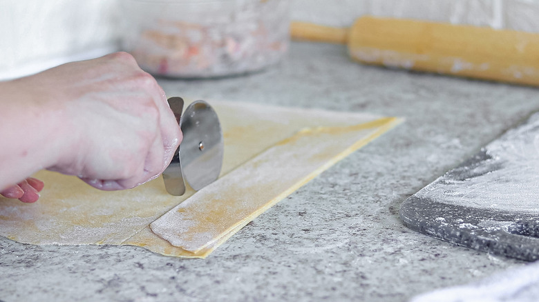 cutting dough squares