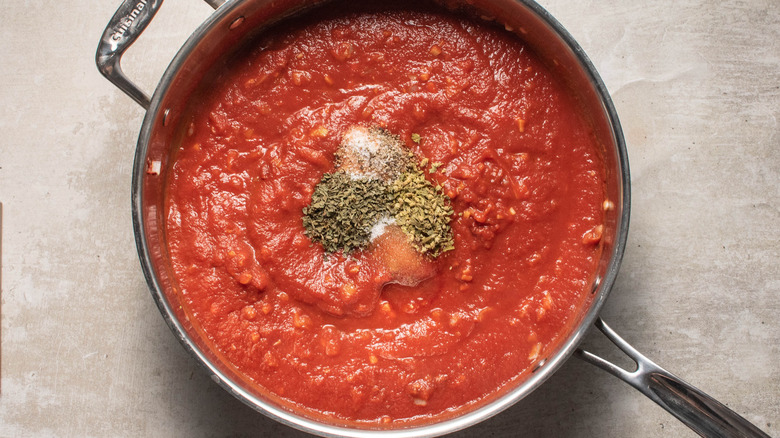 tomato sauce in a skillet 