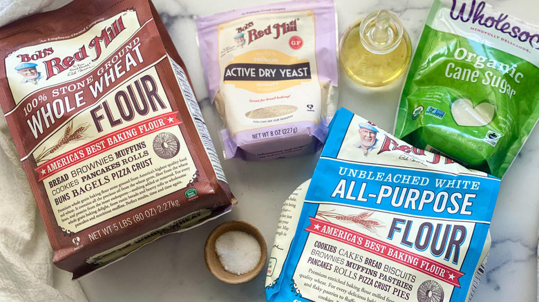 Pita bread ingredients sitting on a countertop