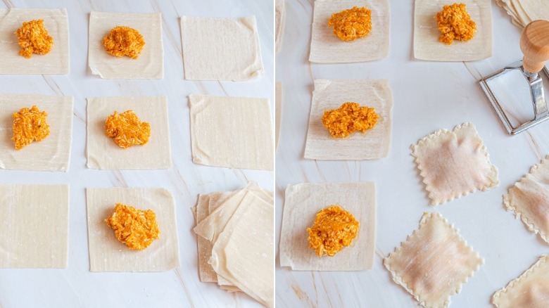 cutting and filling pumpkin ravioli