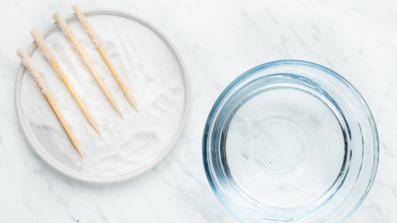 wooden sticks dipped in sugar