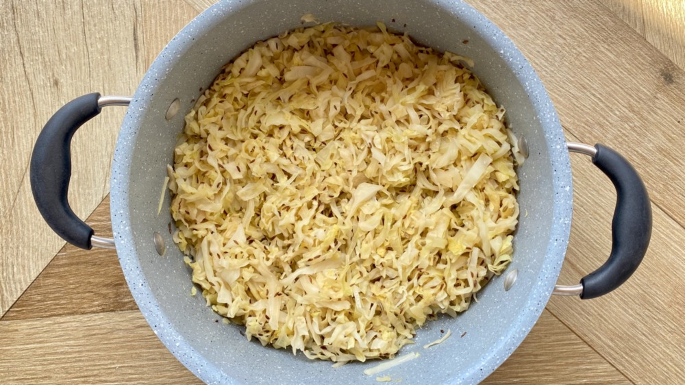 homemade sauerkraut in a cooking pot