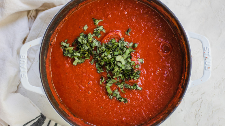 tomato sauce with chopped basil 