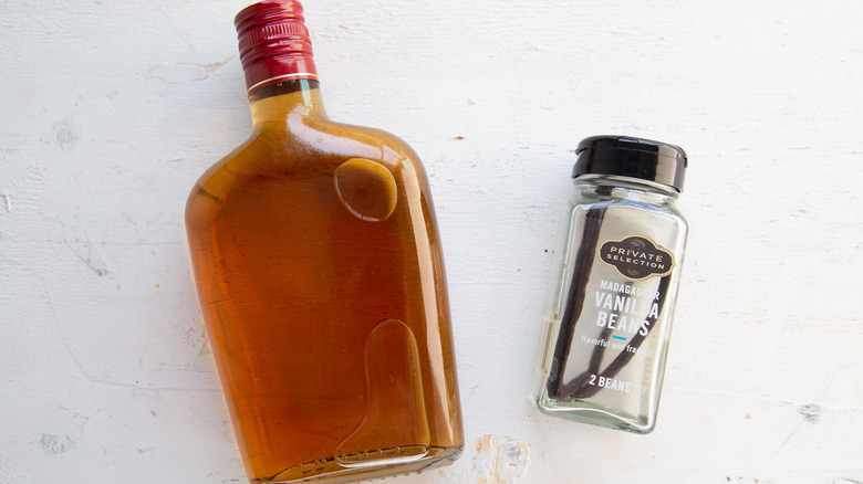 brandy bottle and vanilla beans