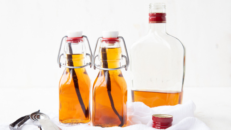 vanilla extract and brandy bottles