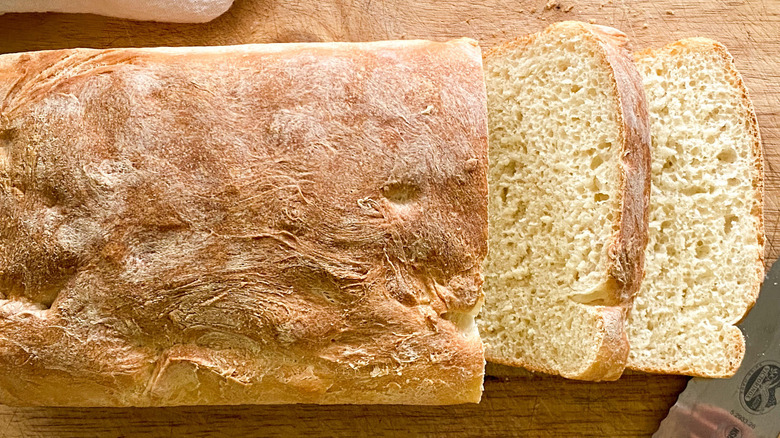 slices from loaf of white bread 