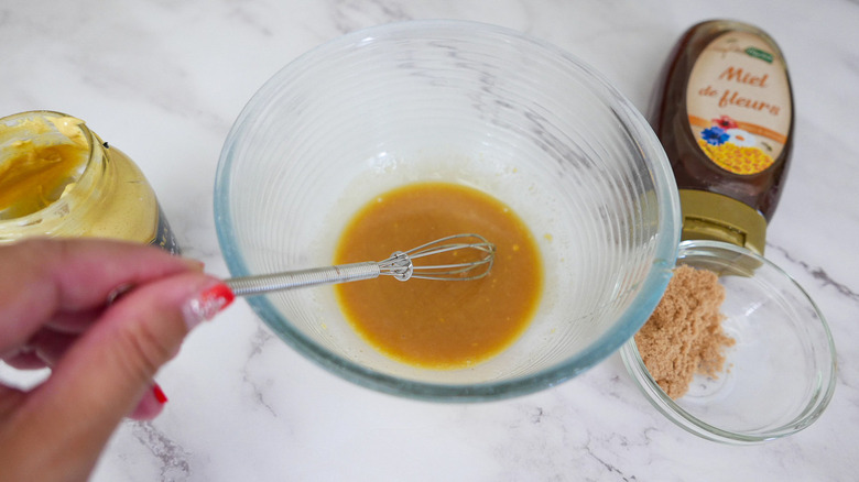 honey mustard glaze with whisk