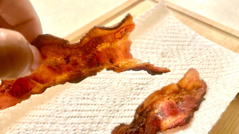 fried bacon piece bitten