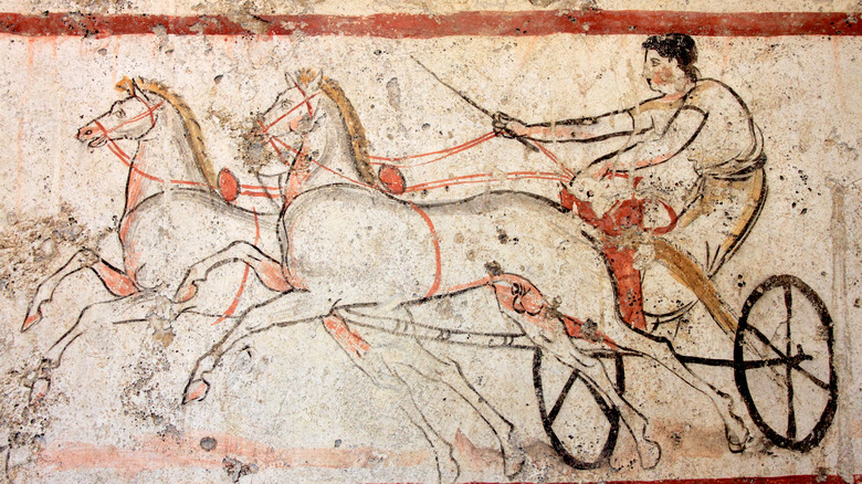 Ancient horse chariot mural