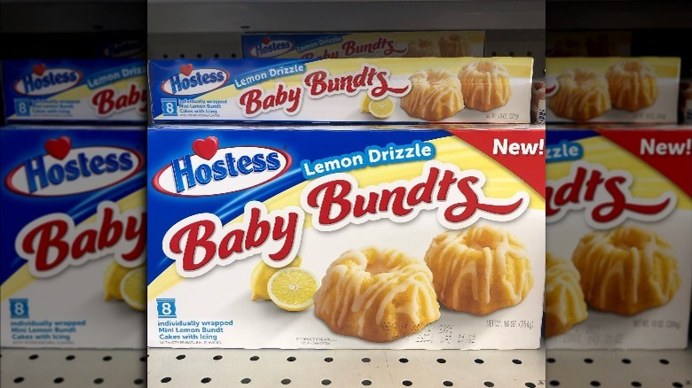 A box of Hostess Lemon Drizzle Baby Bundts