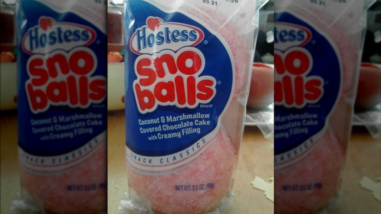 A package of pink Hostess Sno Balls