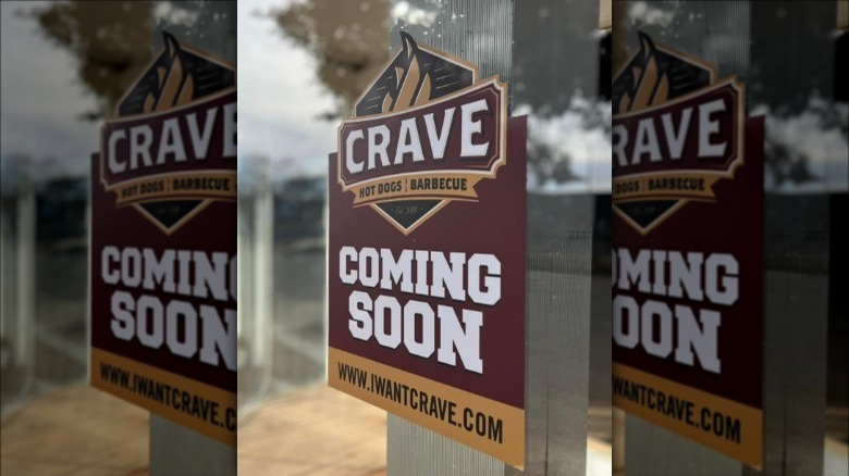 Crave Hot Dogs coming soon sign