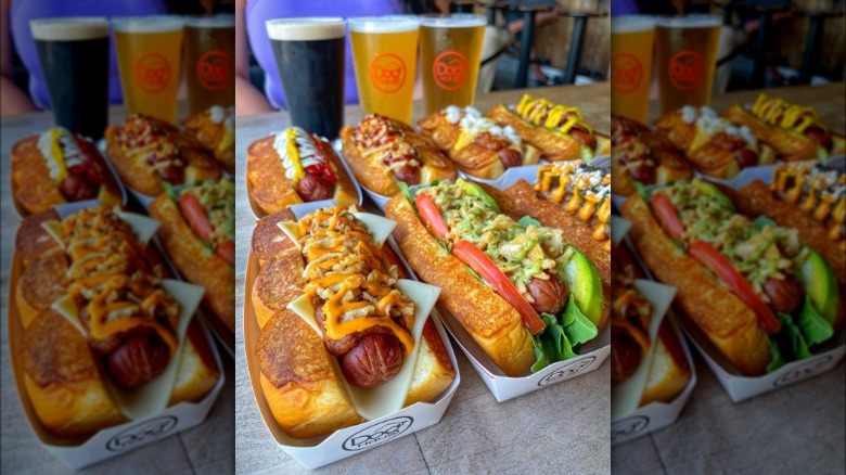 Dog Haus hot dogs and beer