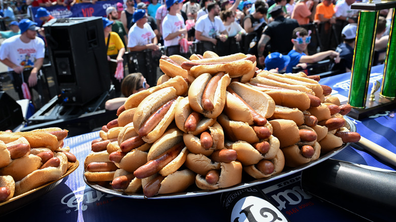 stack of contest hot dogs