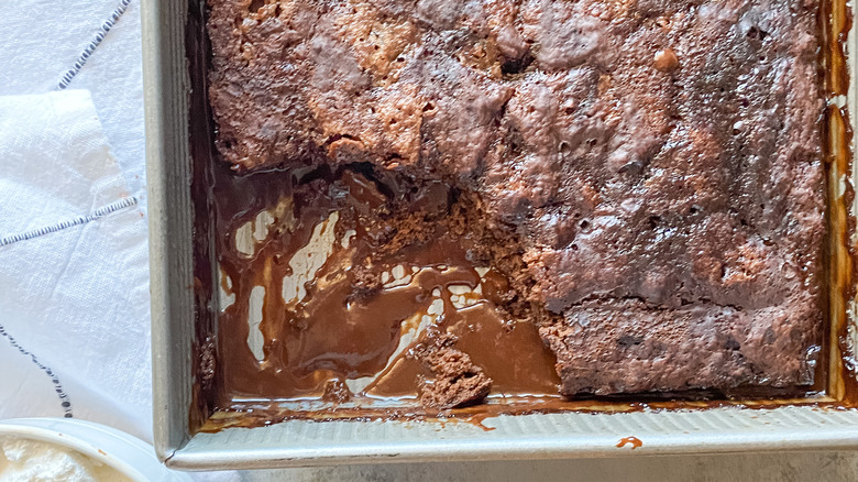 hot fudge cake in pan