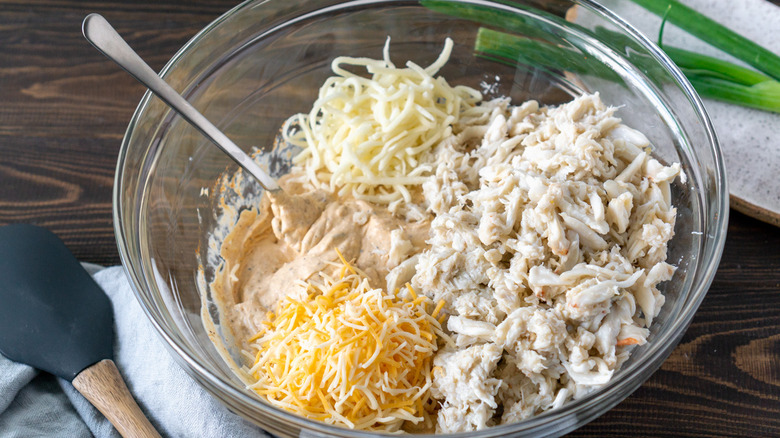 preparing crab meat in bowl