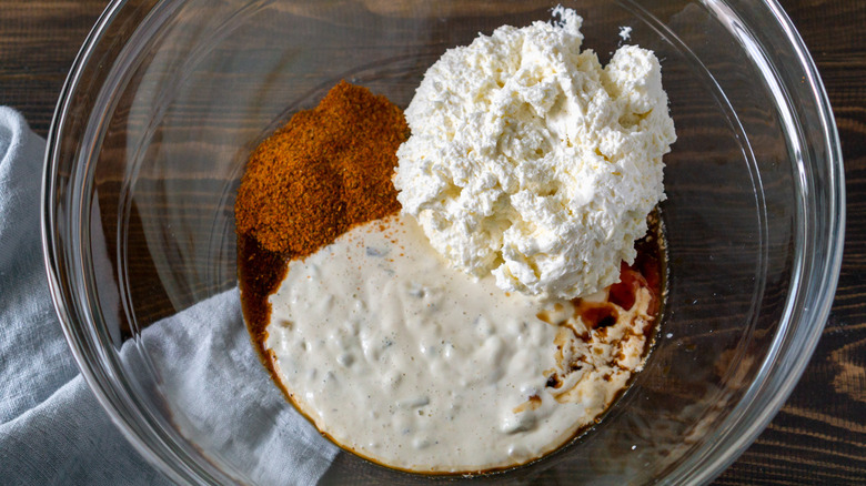 glass bowl of cream cheese