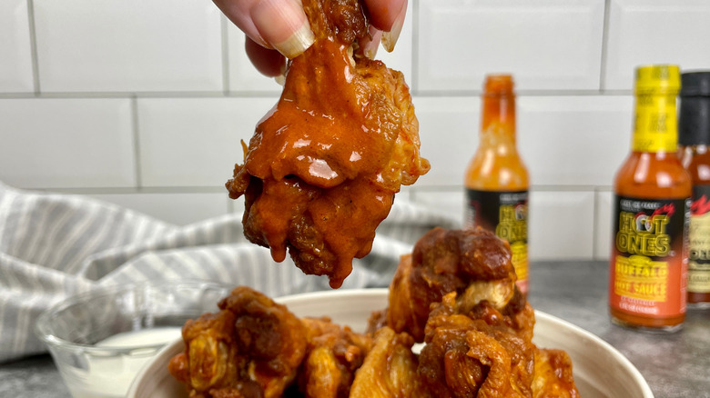 Hot Ones Original Buffalo Hot Sauce on wings