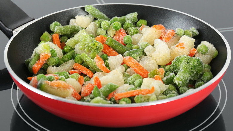 Frozen veggies in a pan