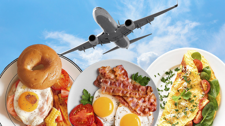 Airplane and breakfast foods