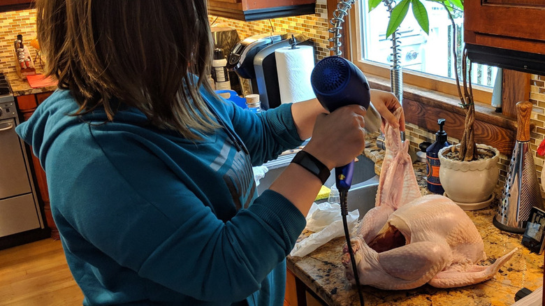 Blow drying a turkey