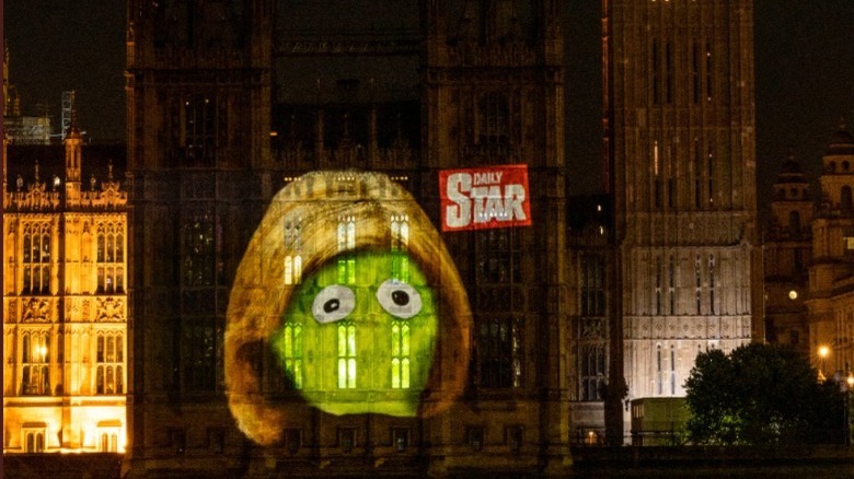 Lettuce Liz projected onto Westminster