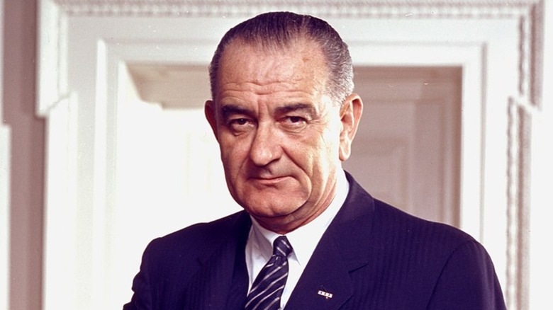 President Lyndon Johnson creased brow