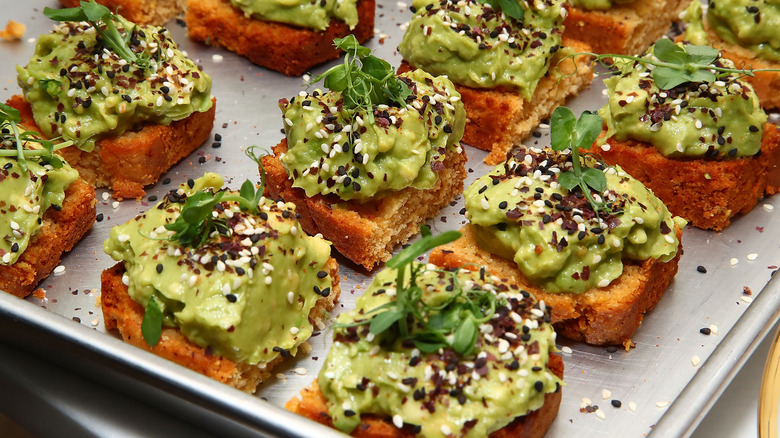 Sheet pan with avocado toast