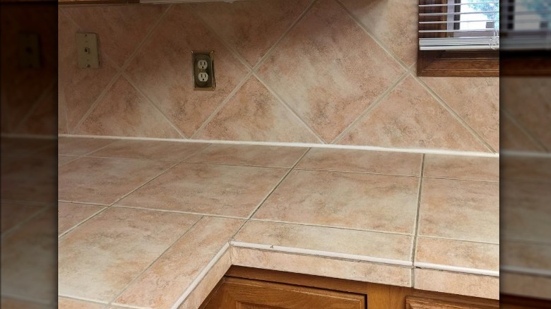 Pink tiled countertop