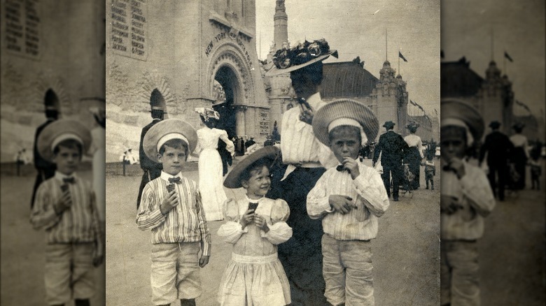 family enjoying ice cream cones at 1094 saint louis world's fair