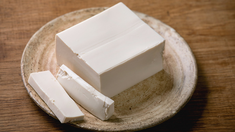 Tofu on a ceramic plate