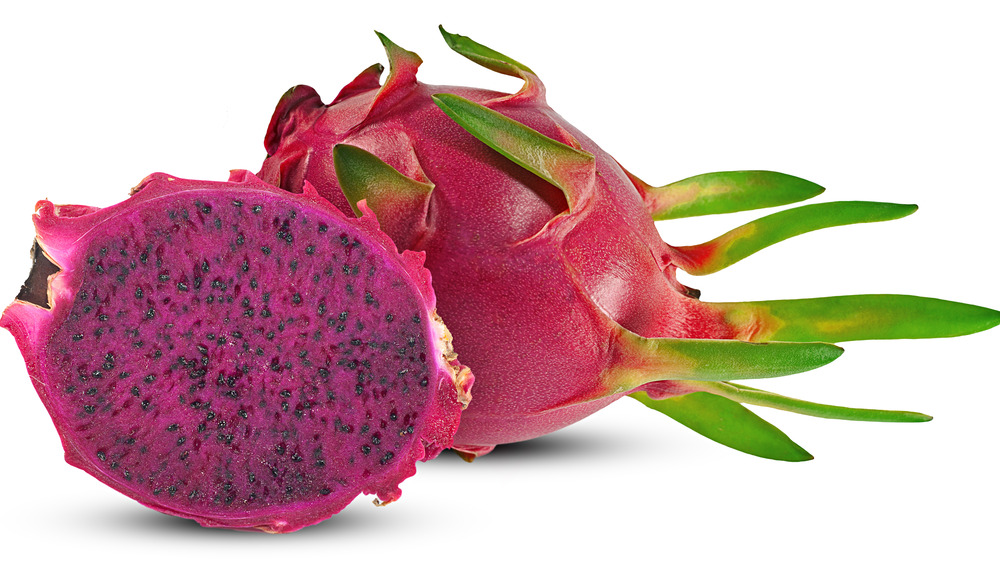 pitaya, whole and halved