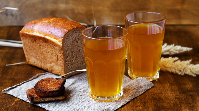 Beer and bread on a table