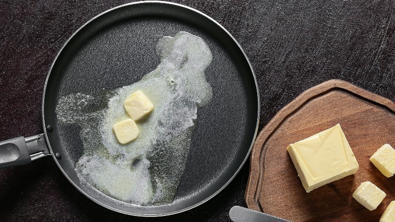 Butter melting in pan